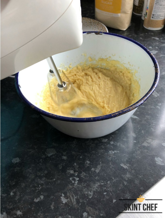 mixing butter and sugar for apple loaf