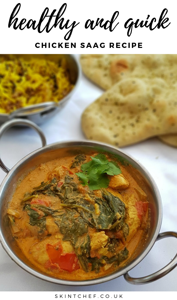 Our Chicken Saag Recipe is not too spicy but has delicious flavours. The chicken and spinach curry is a perfect healthy midweek meal.