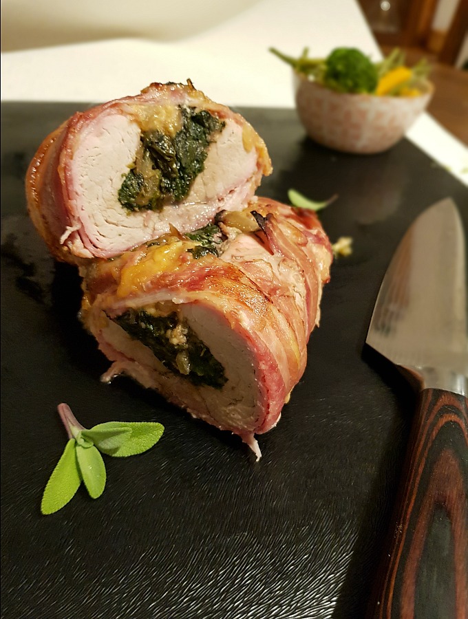 Stuffed Pork Loin Wrapped In Bacon With Spinach And Cheese Skint Chef