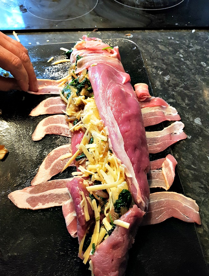 wrapping stuffed pork tenderloin